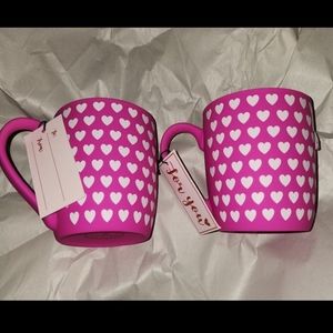 Brand new set of 2 hot pink with white heart mugs- Sheffield Home.